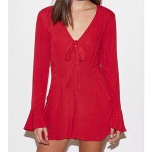 Pacsun Kendall & Kylie Red Tie-Front Long Sleeve Romper